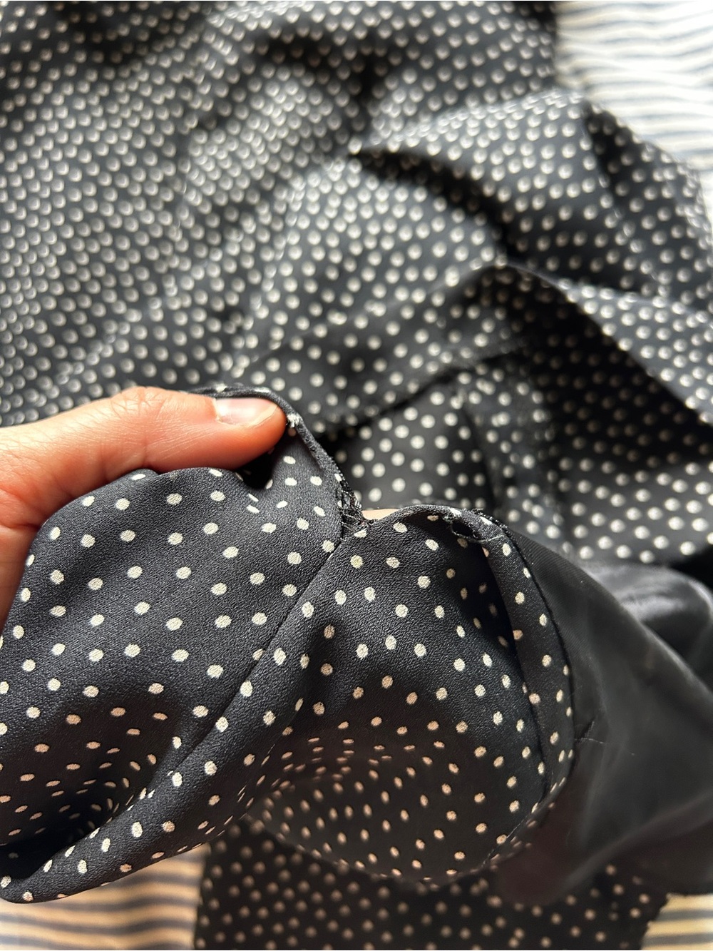 Vintage 90s Navy Blue Micro Polka Dot Midi Dress Small Cocktail Party Chic Paris - Picture 5 of 5